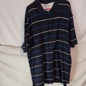 Nautica Men's Black and Blue Striped Polo Shirt